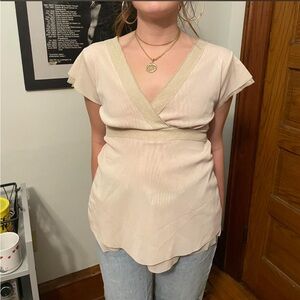 Y2K Cream and tan blouse deadstock size large sweet lily sheer